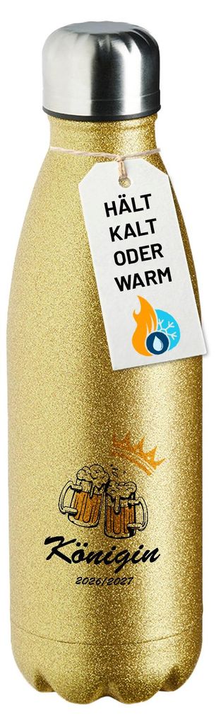 Huuraa Trinkflasche Königin 2026/27 Bierkrug Schüztenkönigin 500ml Gold Edelstahl Wasserflasche Trinkflasche Geschenkidee