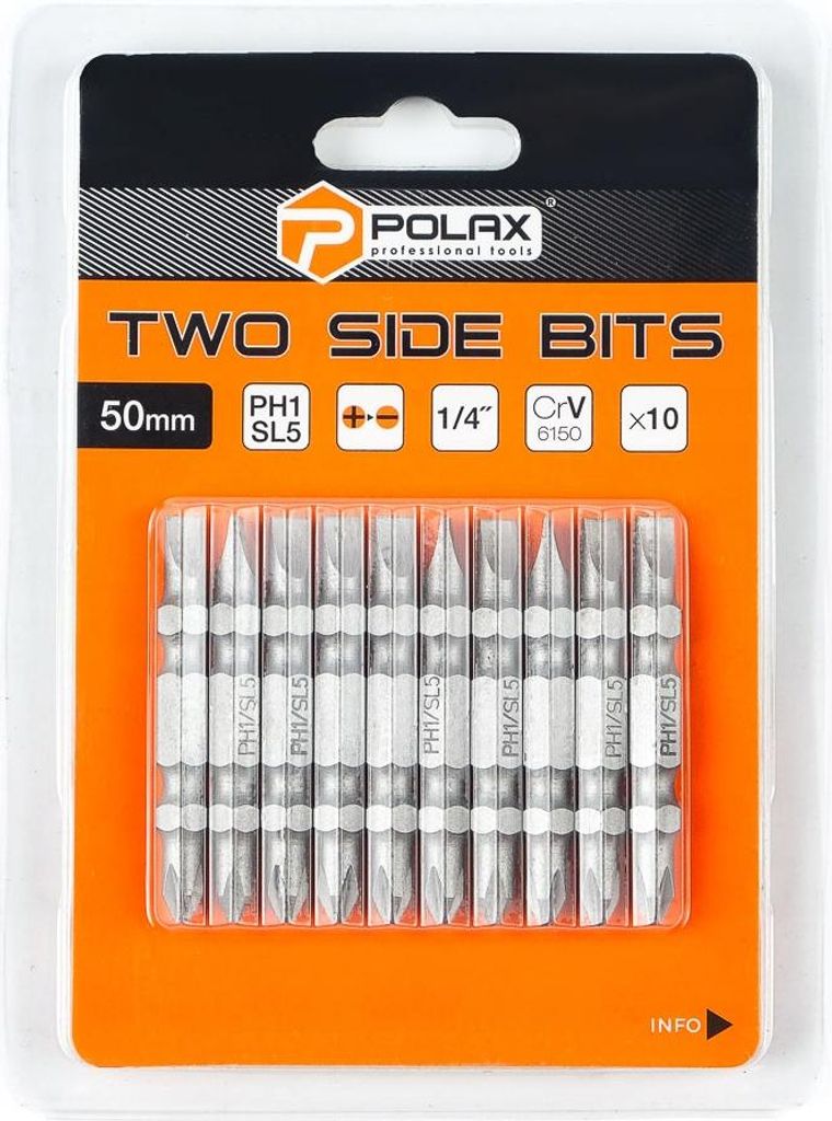 Doppelseitiger Bit-Satz 50 mm PH1 - SL5 1/4" 6150CRV (10 Stück) Polax