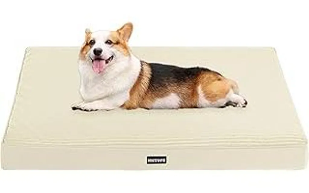 Lettino ortopedico per cani, cuscino per cani di taglia media con spessore di 9 cm, tappetino per cani sfoderabile e lavabile, base antiscivolo, fodera interna impermeabile, 91 cm, beige