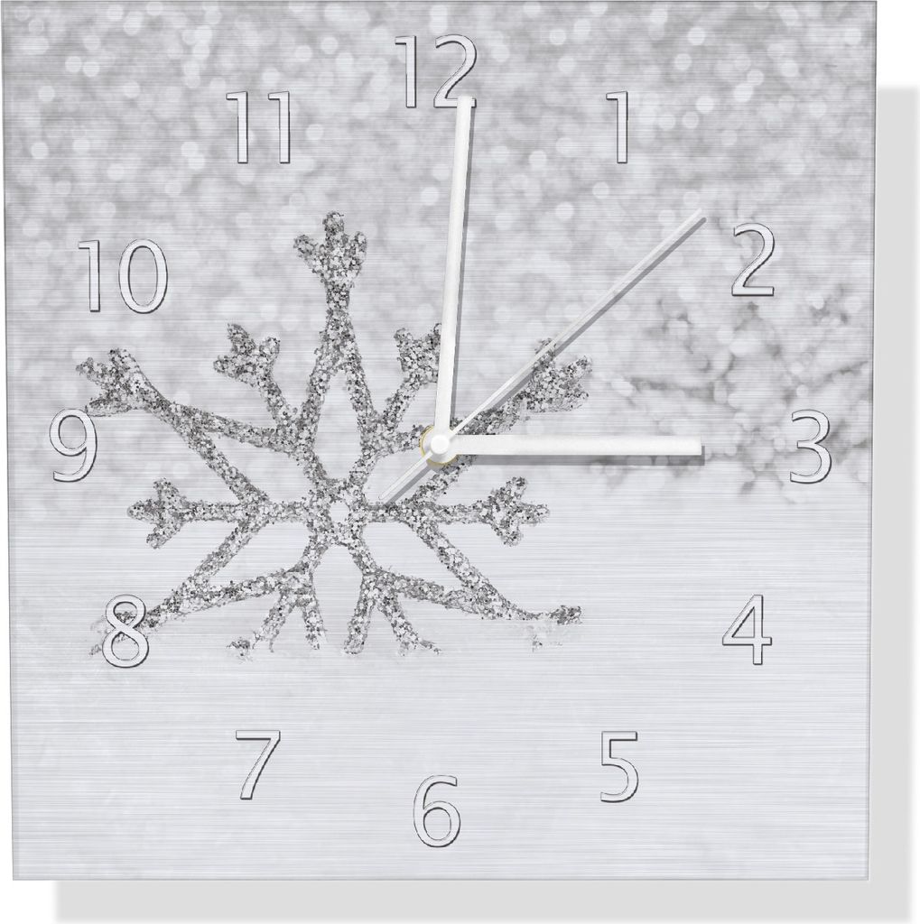 Wallario Design Wanduhr Silberne Schneeflocken aus Aluverbund, Größe 30 x 30 cm