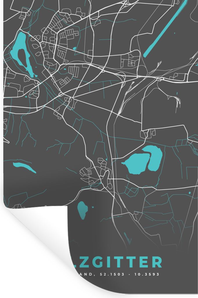 MuchoWow Wandtattoo Wandsticker Wandaufkleber Stadtplan - Karte - Salzgitter - Blau - Deutschland - Karte 80x120 cm Selbstklebend und Repositioni...