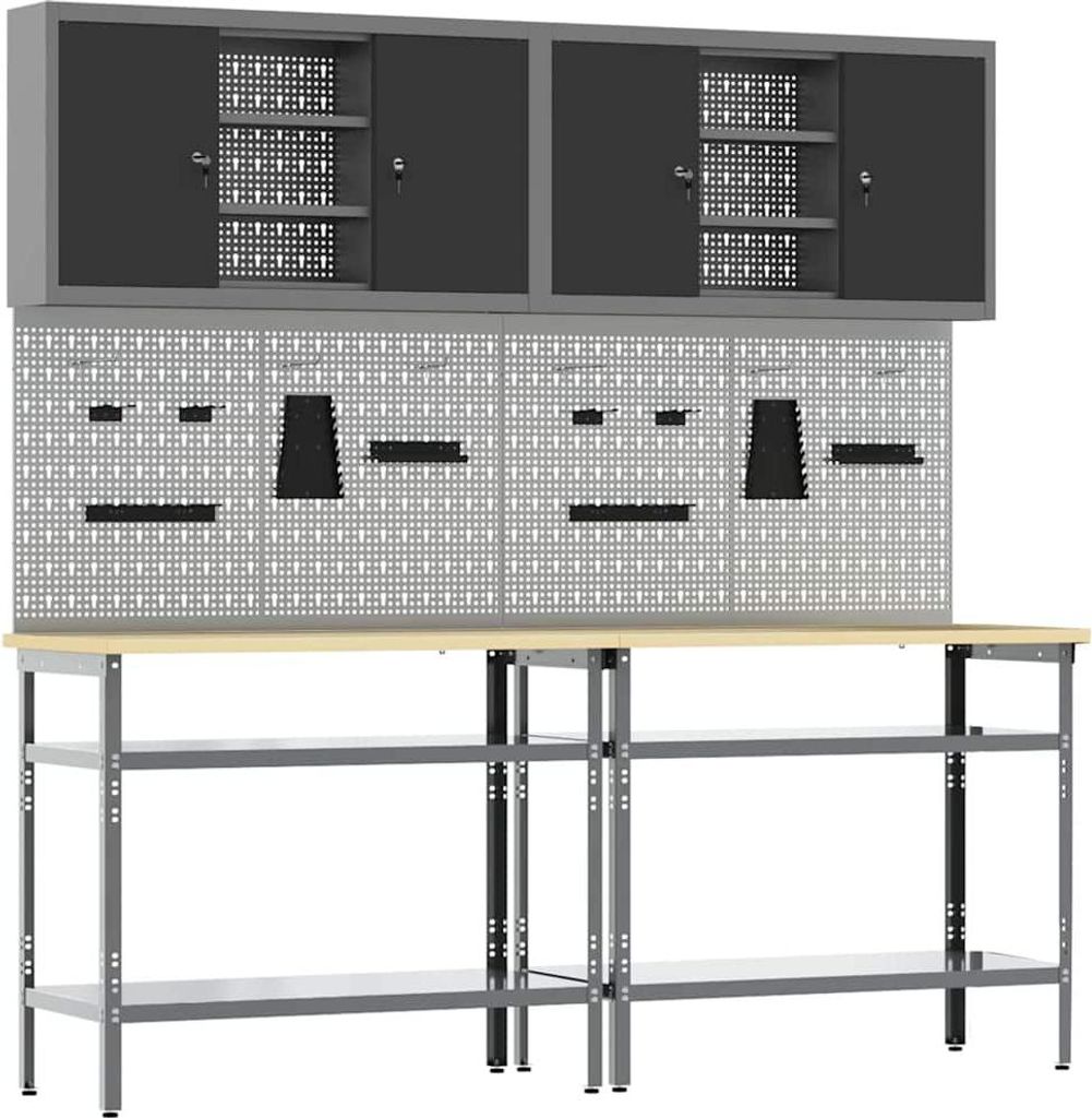 "Winteraktion" Werkbank-Set mit Regal mit Speicher 8 pcs Grau Stahl - Werkbänke CC12373