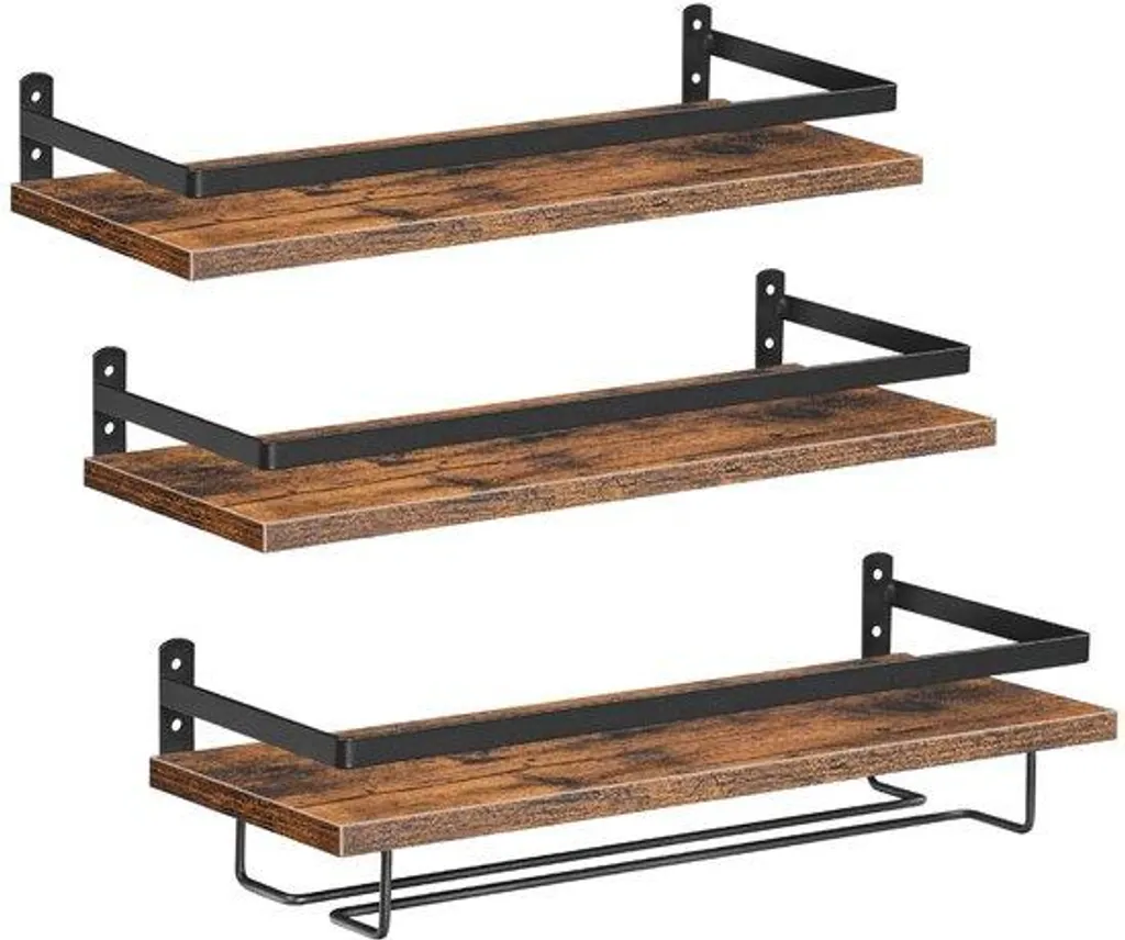 Étagère à vin murale lot de 3 en métal robuste coloris marron et noir mat