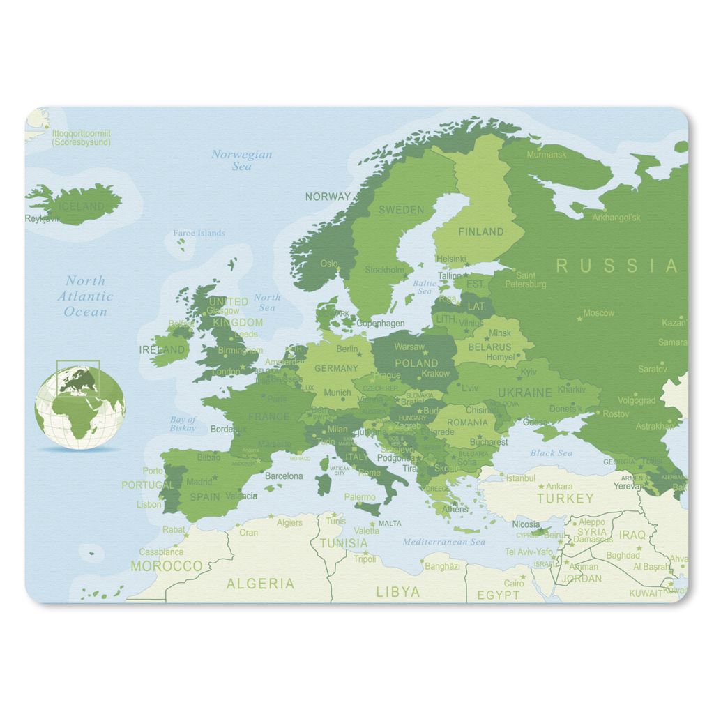 MuchoWow Mauspad Mousepad Karte - Europa - Grün 40x30 cm - Mousepads - Maus Mat - Pad - Mausunterlage - Anti Rutsch