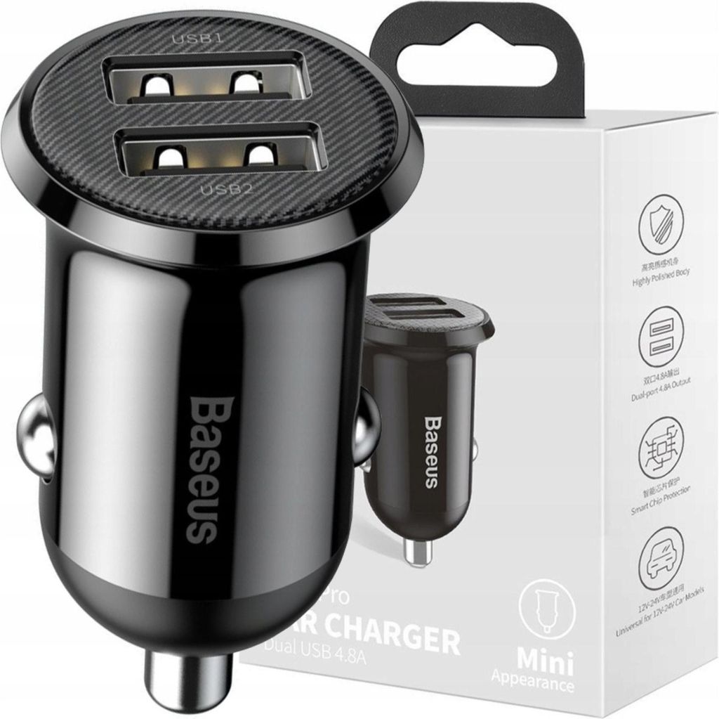 Baseus Grain Pro 2X Usb 4.8A Chargeur de voiture (Noir) Image du produit 