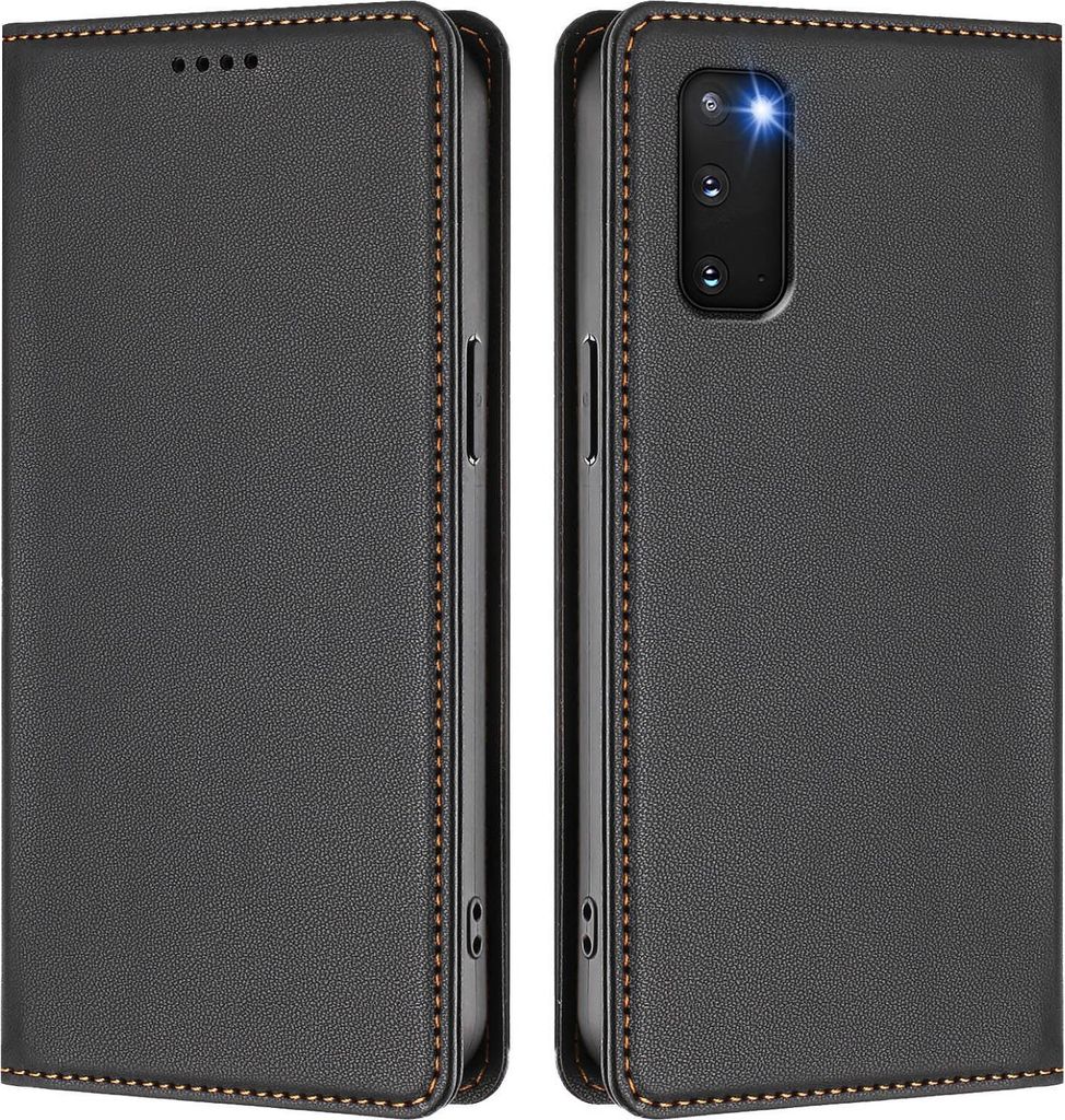 Handyhülle für Samsung Galaxy S20 5G, Kunstleder Klapphülle Stoßfeste Magnetische Hülle mit Ständer Schwarz