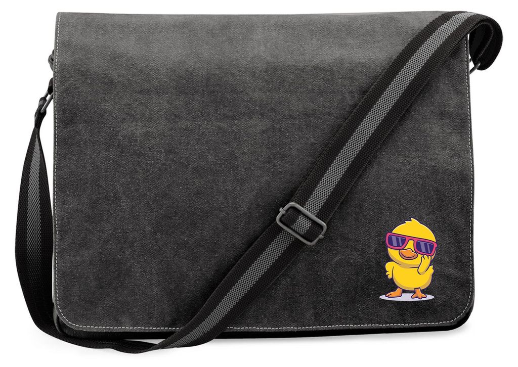 Huuraa Umhängetasche Cool Küken Comic 14 Liter Black Canvas Laptoptasche Geschenkidee