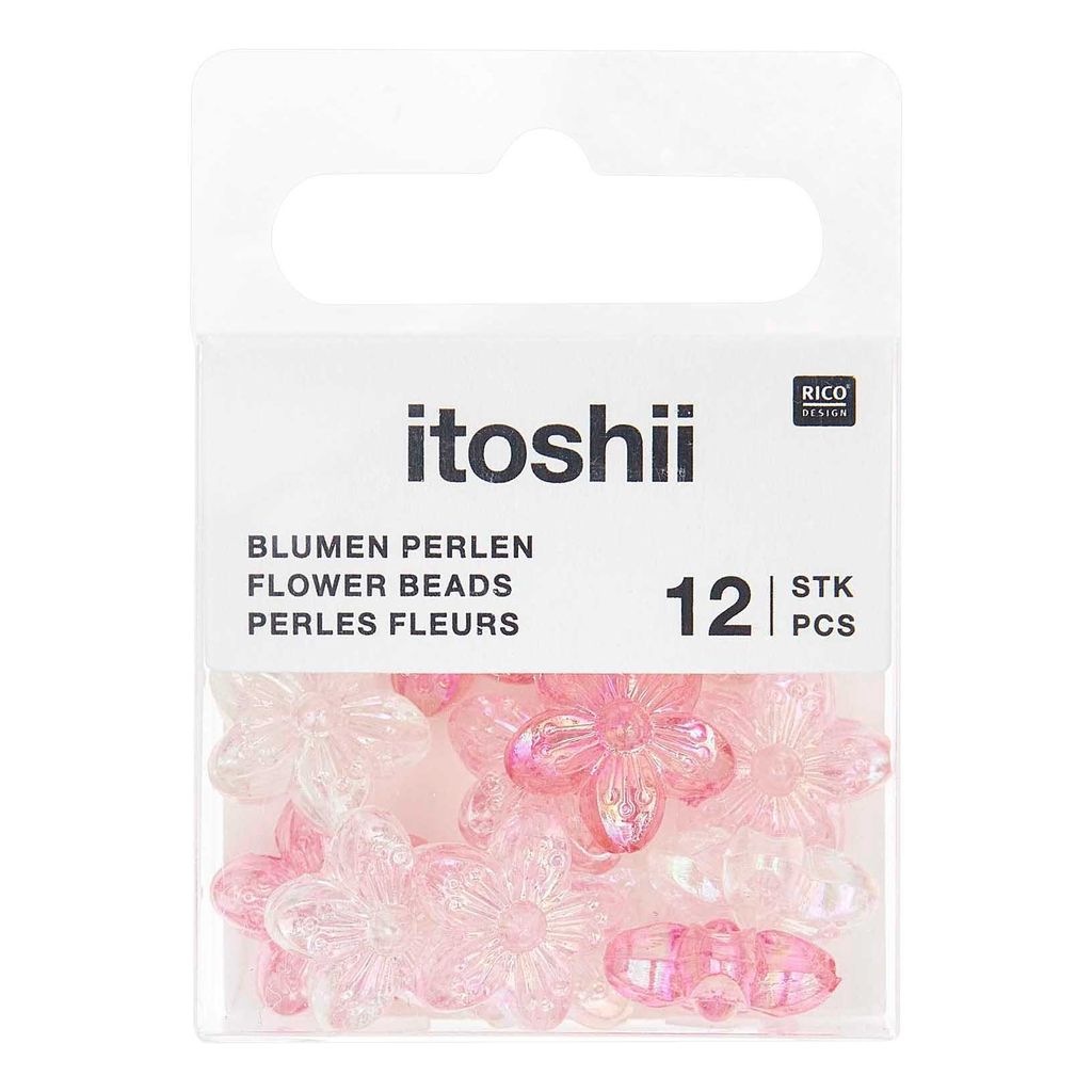 Rico Design itoshii Perlen Set Blüten Holographisch 12 Stk 15 mm 7 mm Dicke