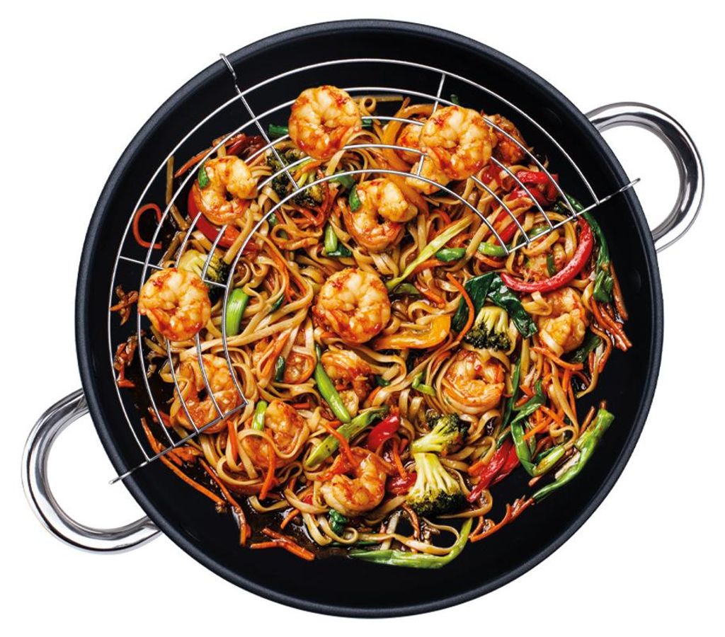 Gustav Voss Edelstahl Wok mit Deckel und Ablagegitter Ø 28cm Serie Sevilla 64022