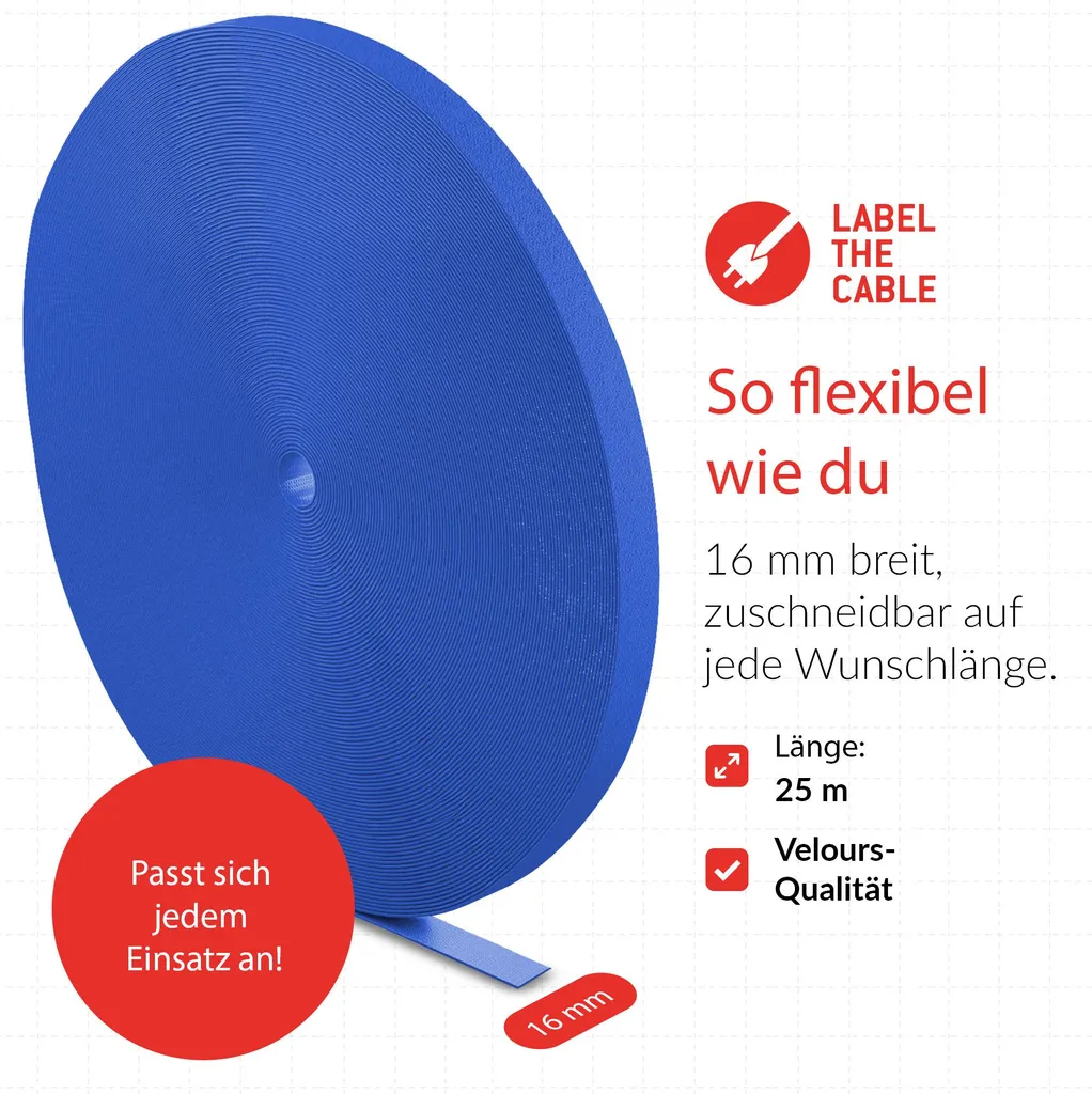 Label-The-Cable LTC PRO 1250 - Rouleau de Velcro double face 25m Bleu - 5