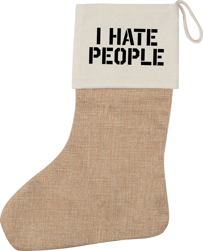Huuraa Weihnachtsstrumpf I HATE PEOPLE Beige Jute Kaminstrumpf Geschenkidee