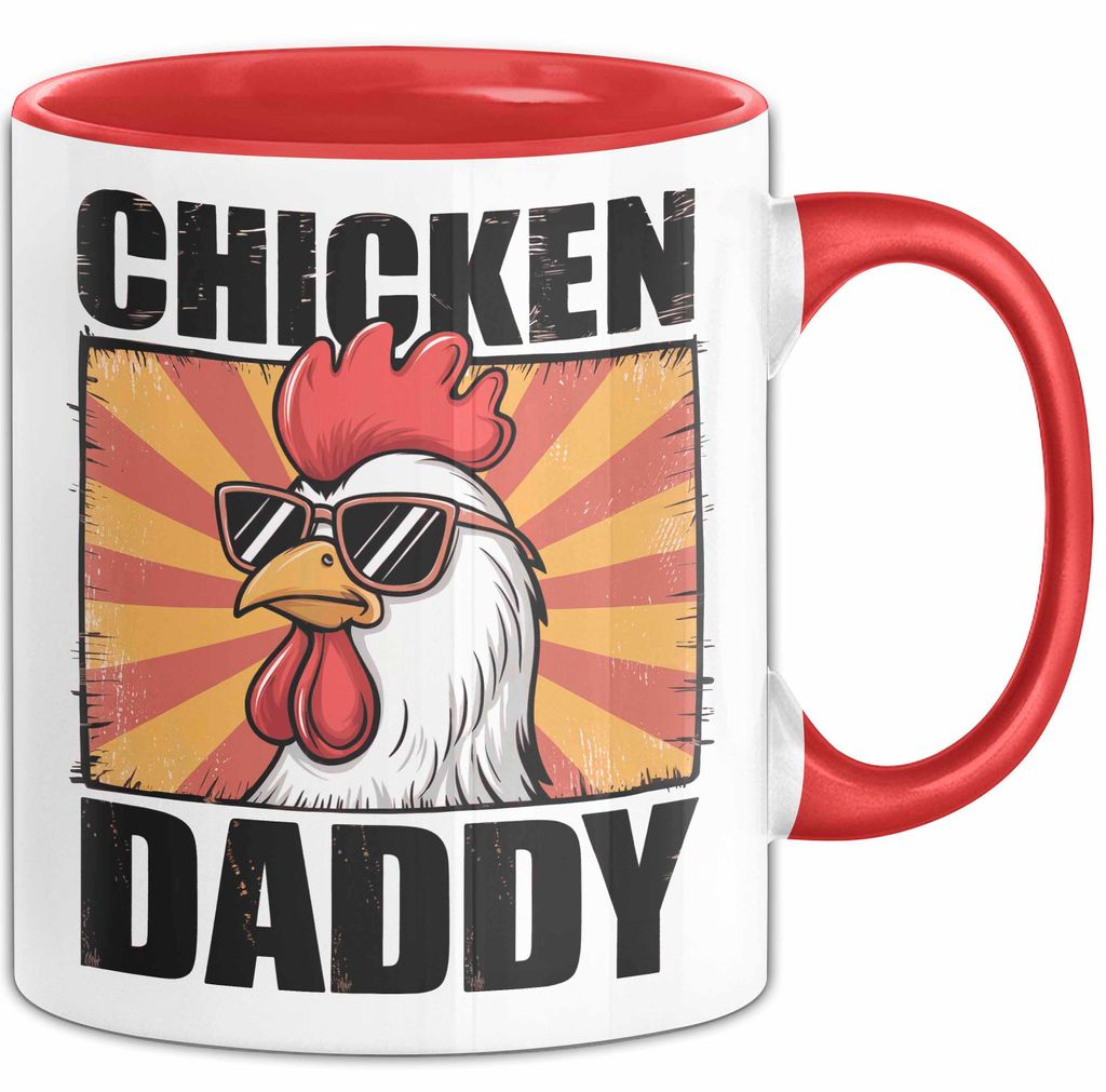 Huhn Tier Bauer Tasse Becher Geschenk Lustige Geschenkidee Spruch Hühnerpapa (Rot)