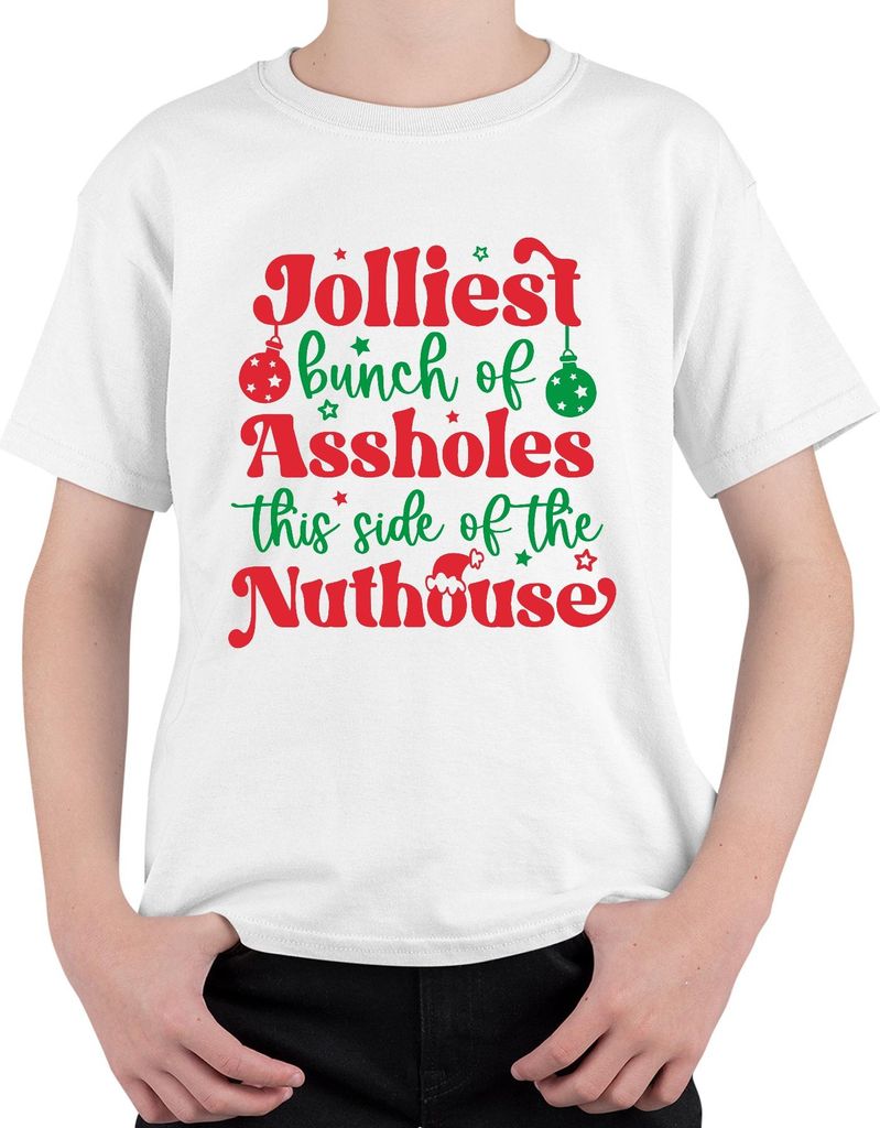 Jolliest Bunch of Assholes Weihnachten lustig Geschenk Party Uni Kinder T-Shirt, Weiß, 116