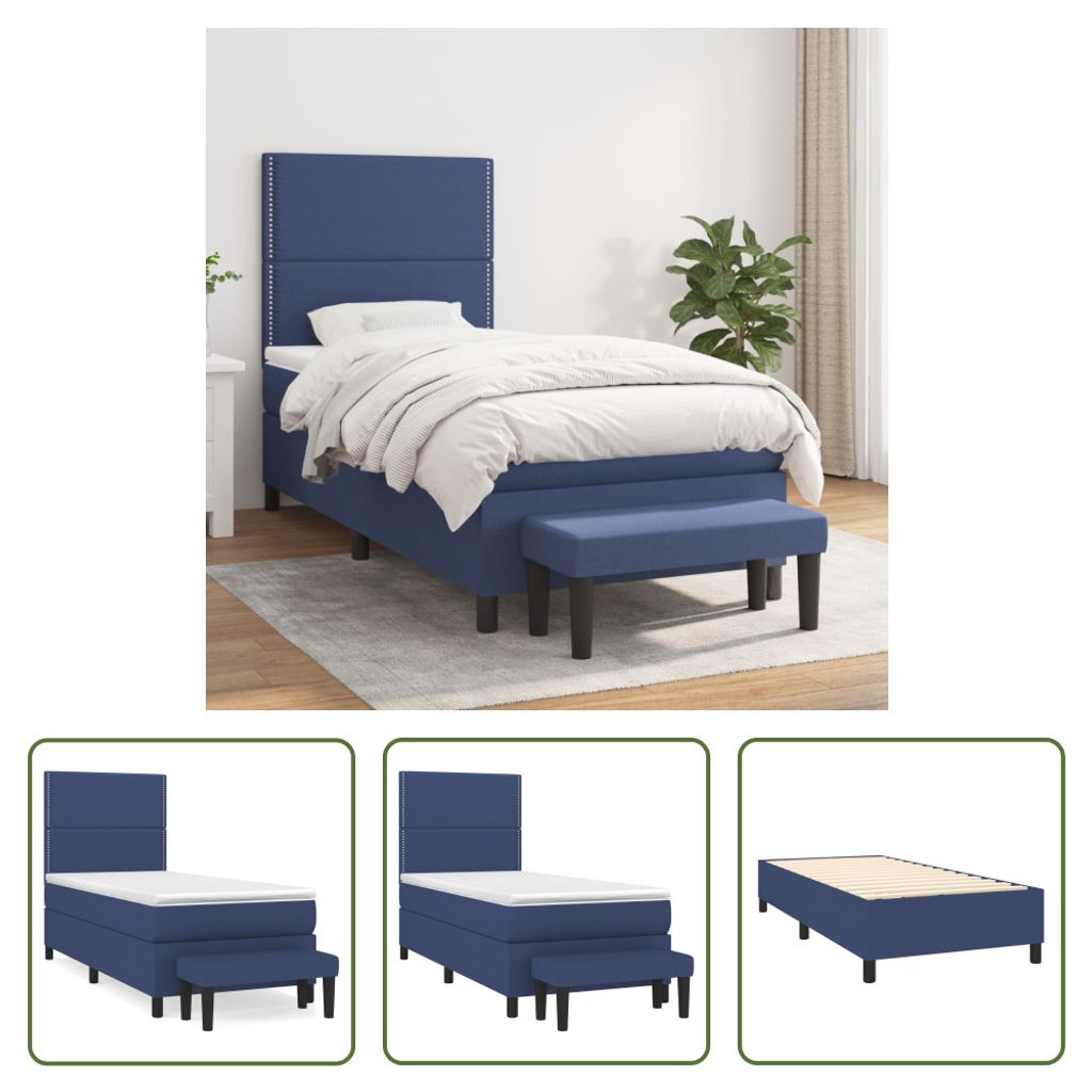 The Living Store Boxspringbett mit Matratze Blau 90x190 cm Stoff