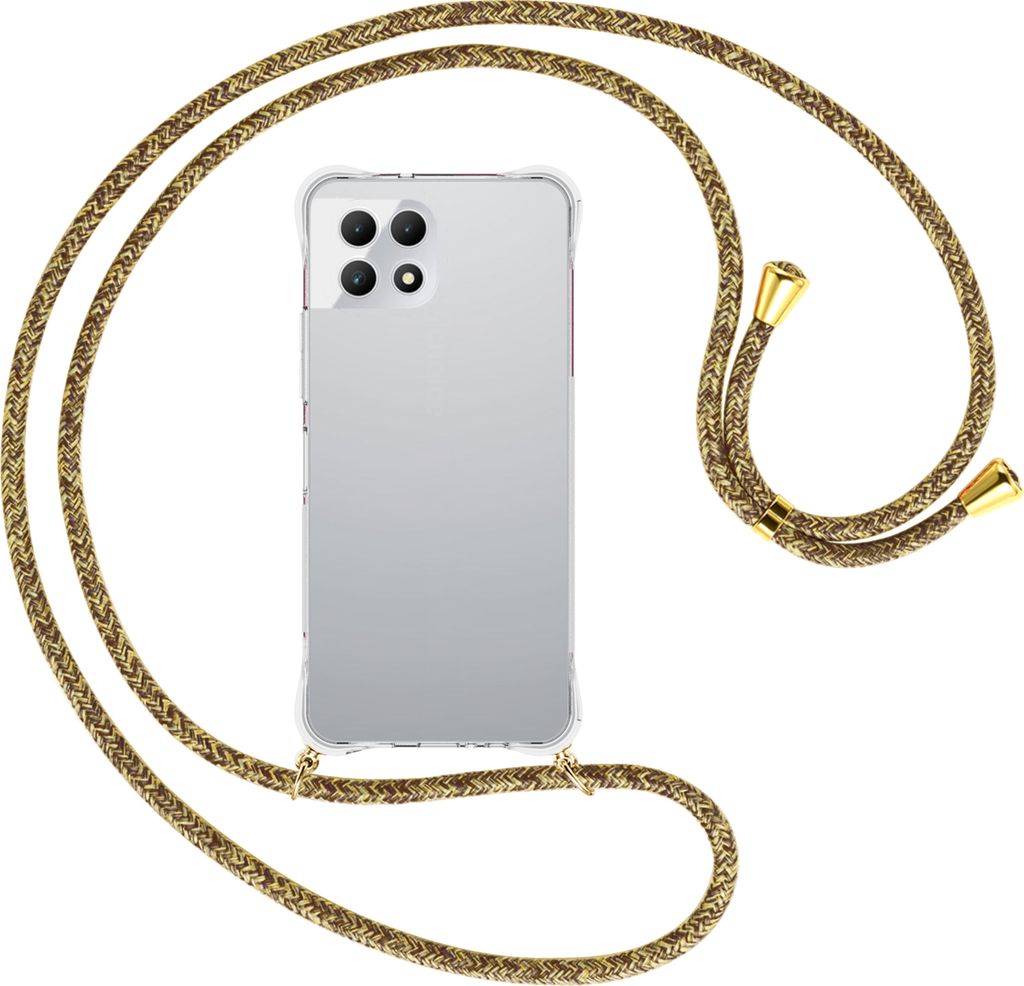 Handykette Backcover-Schutzhülle mit Band (Metall goldfarben) für T-Mobile REVVL 7 5G / T Phone 2 5G - braun+beige