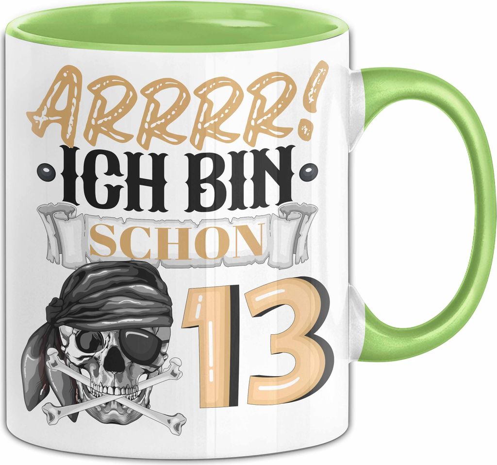 13. Geburtstag Geschenk Tasse Becher Jungs Pirat Arrrr Ich Bin Schon 13 Teenager (Grün)