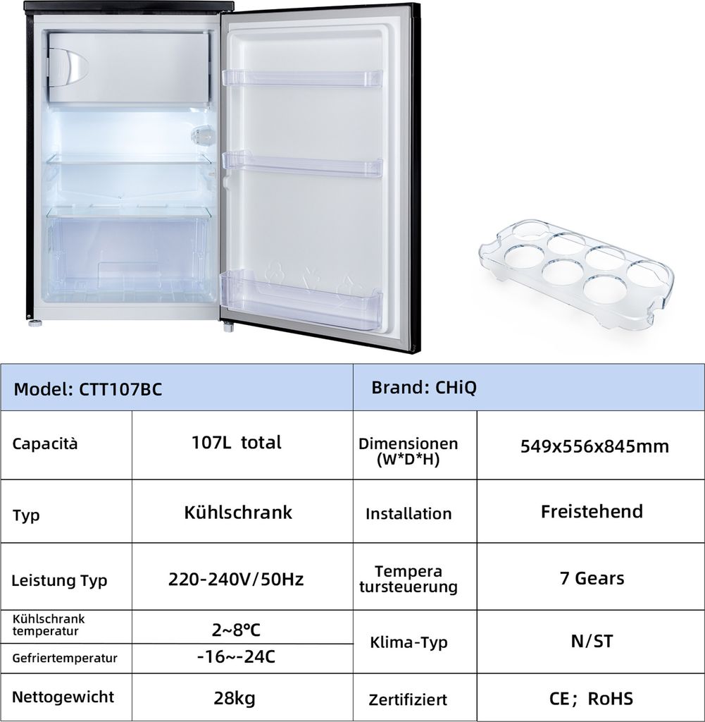 ChiQ CTT107BC Kühlschrank mit Gefrierfach, 7 Produktbild 6