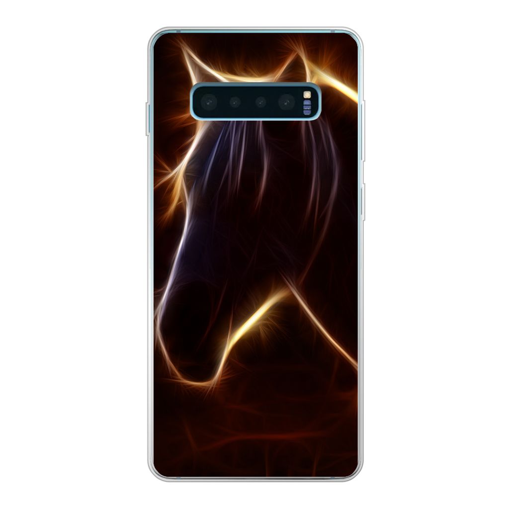 MuchoWow Handyhülle Schutzhülle Hülle für Samsung Galaxy S10 Plus Pferd - Kontur - Leicht Silikon Softcase Handy Hülle - Schutzhülle