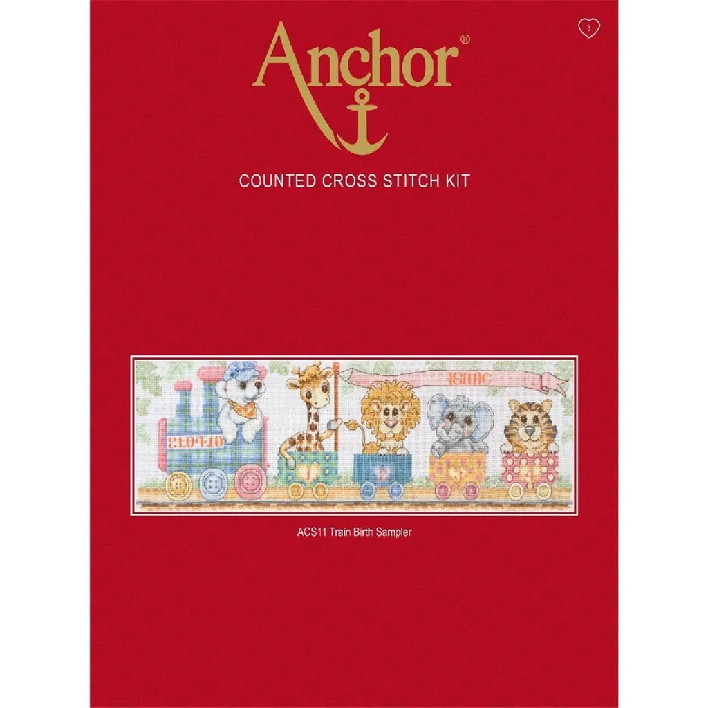 Kit Point de Croix Anchor Train Birth Sampler Personnalisable Bébé