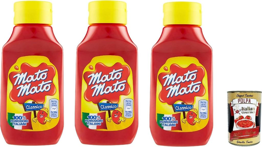 Mato Mato Ketchup Classico, Tomato Ketchup mit 100% italienischen Tomaten, 3x 390g Tomato Ketchup (fruchtig, tomatiger Geschmack) + Italian gourmet...
