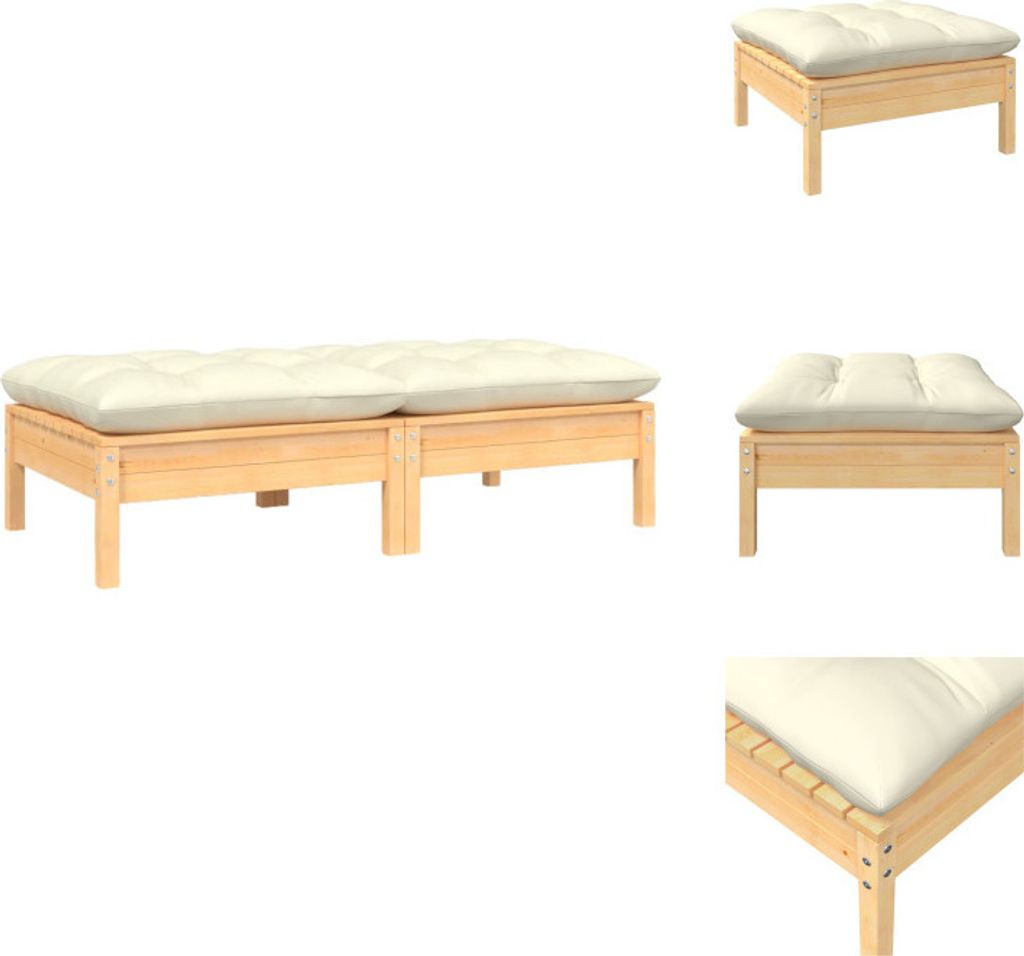 vidaXL Gartensofa 2-Sitzer mit Kissen in Creme Massivholz Kiefer - Gartensofaelemente