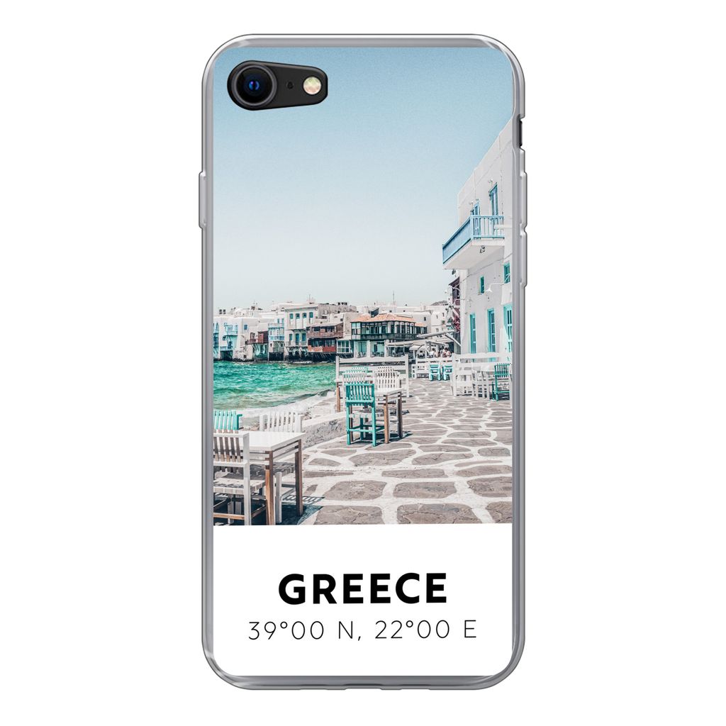 MuchoWow Handyhülle Schutzhülle Hülle für iPhone 7 Griechenland - Meer - Blau Silikon Softcase Handy Hülle - Kartenhalter