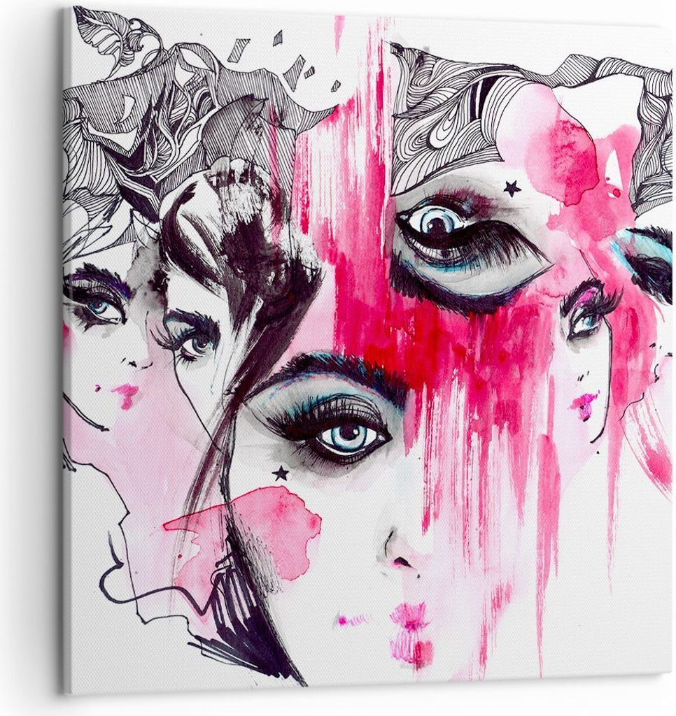 Bild auf Leinwand - Leinwandbild - Frauen Gesichter Augen illustration - 50x50cm - Wand Bild - Wanddeko - Leinwanddruck - Bilder - Kunstdruck - Lei...