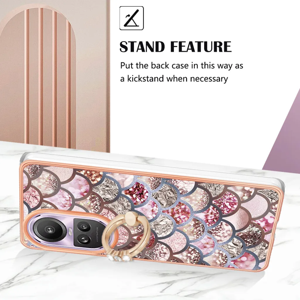 Custodia Protettiva Per OPPO Reno 10 5G / Pro 5G, Cover Con Copri-Fotocamera Scorrevole E Supporto Rotante 360°, Antishock, Oro Rosa