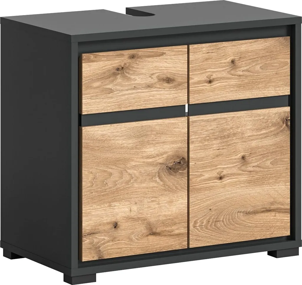 Rangement Salle de Bains Anti-Humidité - Meuble Lavabo Rootz Chêne 60cm