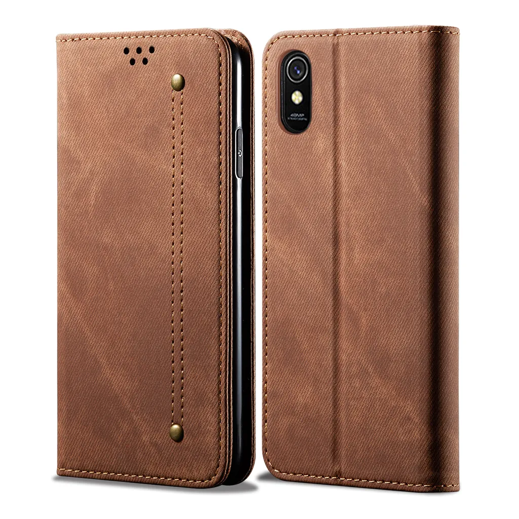Custodia Redmi 9A Portafoglio: Protezione Totale Marrone con Magnete