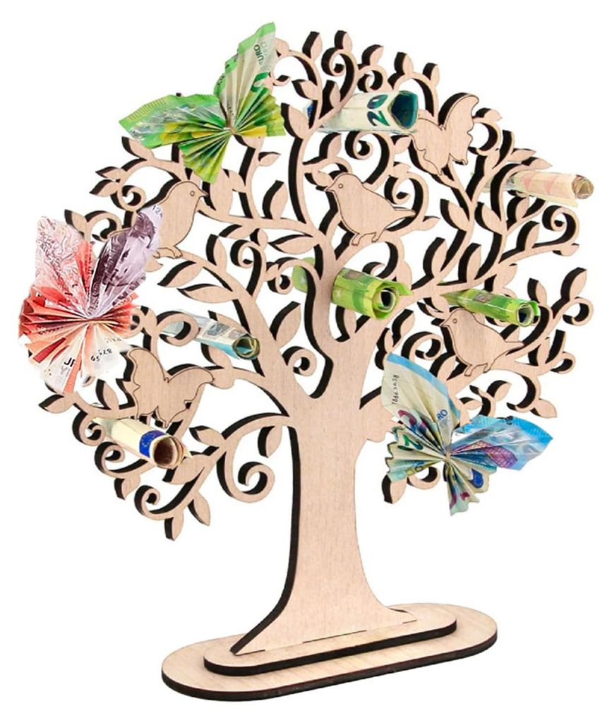 Geldbaum aus Holz als Hochzeitsgeschenk für Geburtstage und Hochzeiten.
