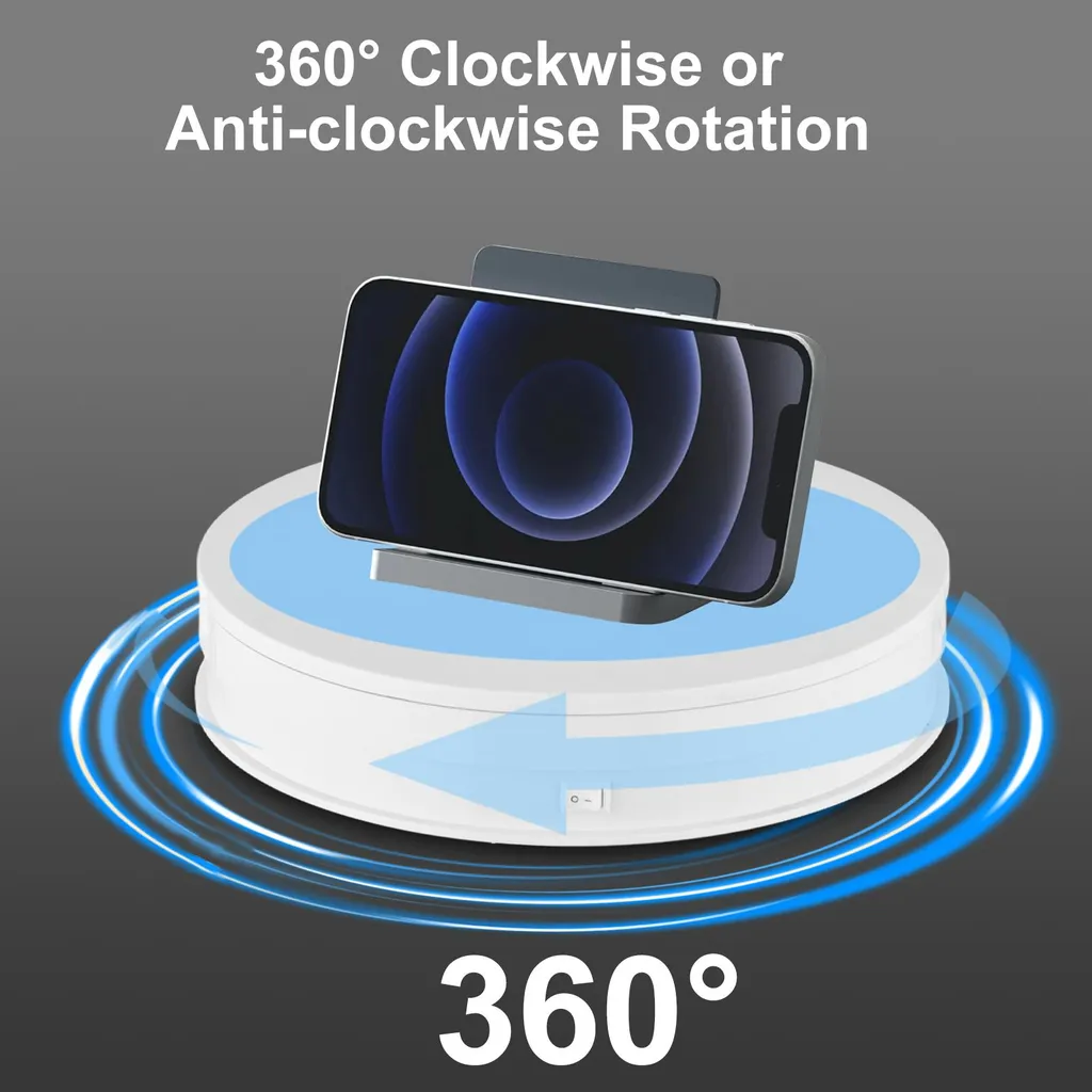 Support de présentation rotatif électrique 360° blanc LED 25 cm - 3
