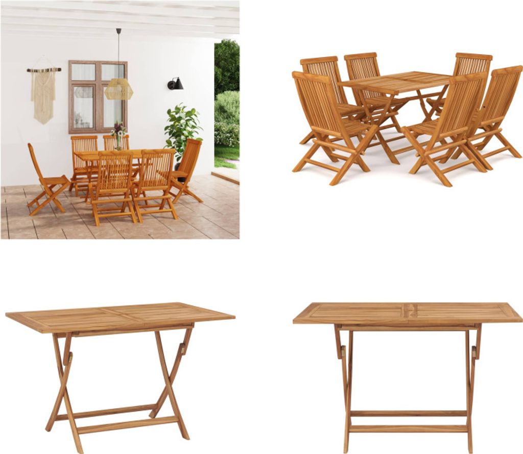 vidaXL 7 tlg. Garten Essgruppe Massivholz Teak - Garten-Essgruppe - Garten-Essgruppen - Gartenmöbel-Set - Gartenmöbel-Sets