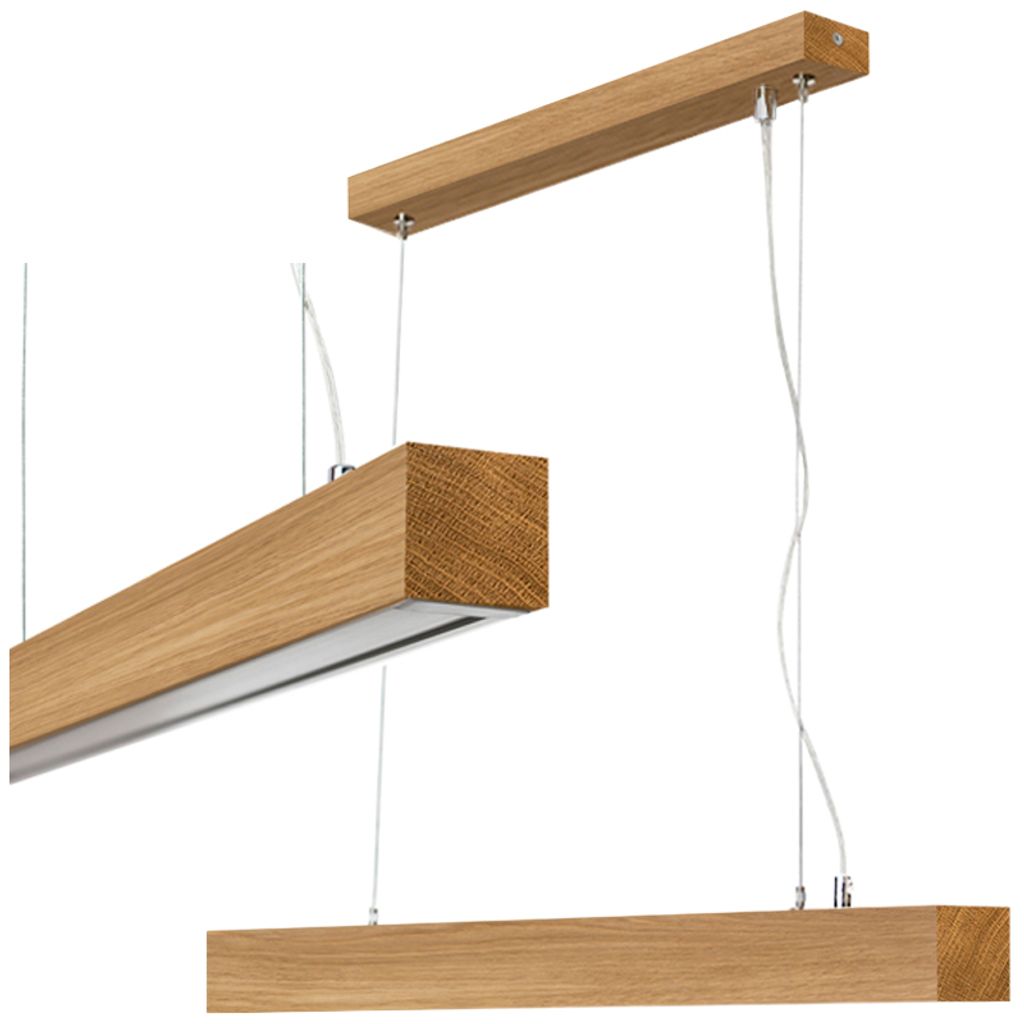 LED Wood | Pendelleuchte, Neutralweißes Licht, Eiche, SLIM, 60 cm, Balken, Deckenlampe, für Esstisch, Loft, LED, 24W, 4000K