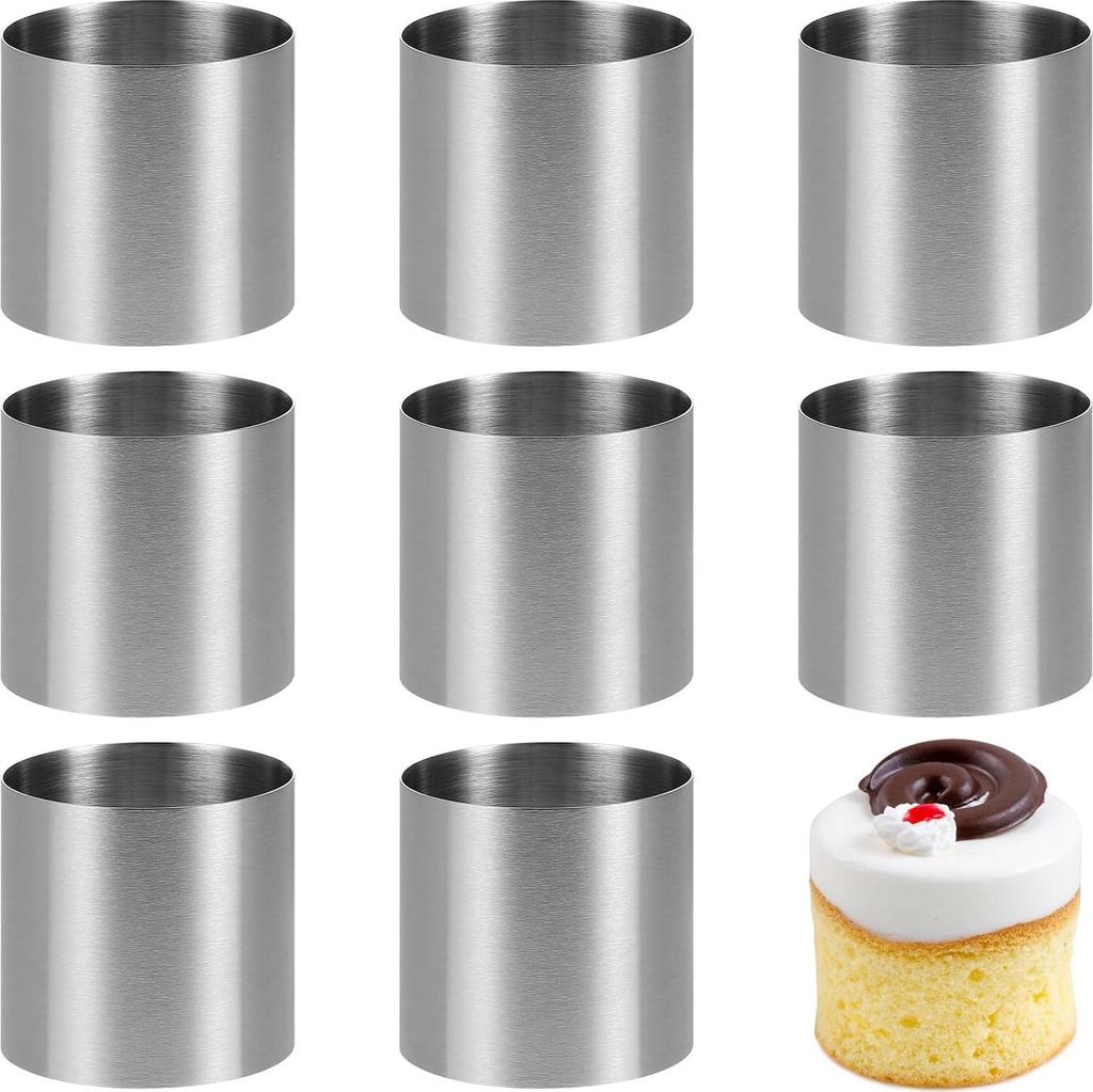 Mini-Taartring Dessertset von 8 Stück - mit kleinen Kuchenformen und Kochringen für Kuchen, Salate und Schokoladenmousse