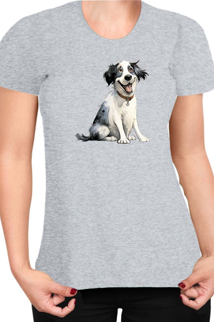 Damen T-Shirt Funny Dogs Breeds Landseer Dog Breed, Lady XS / Grau