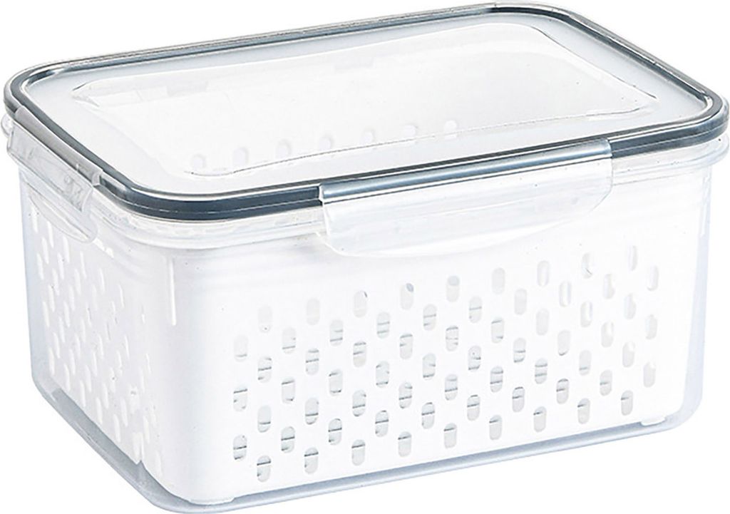 850/1750/3300 ml Gemüsebox für Zuhause mit Abtropfkorb, transparent, gute Versiegelung, auslaufsicher, Schnallenverschluss, stapelbar, verdicktes...