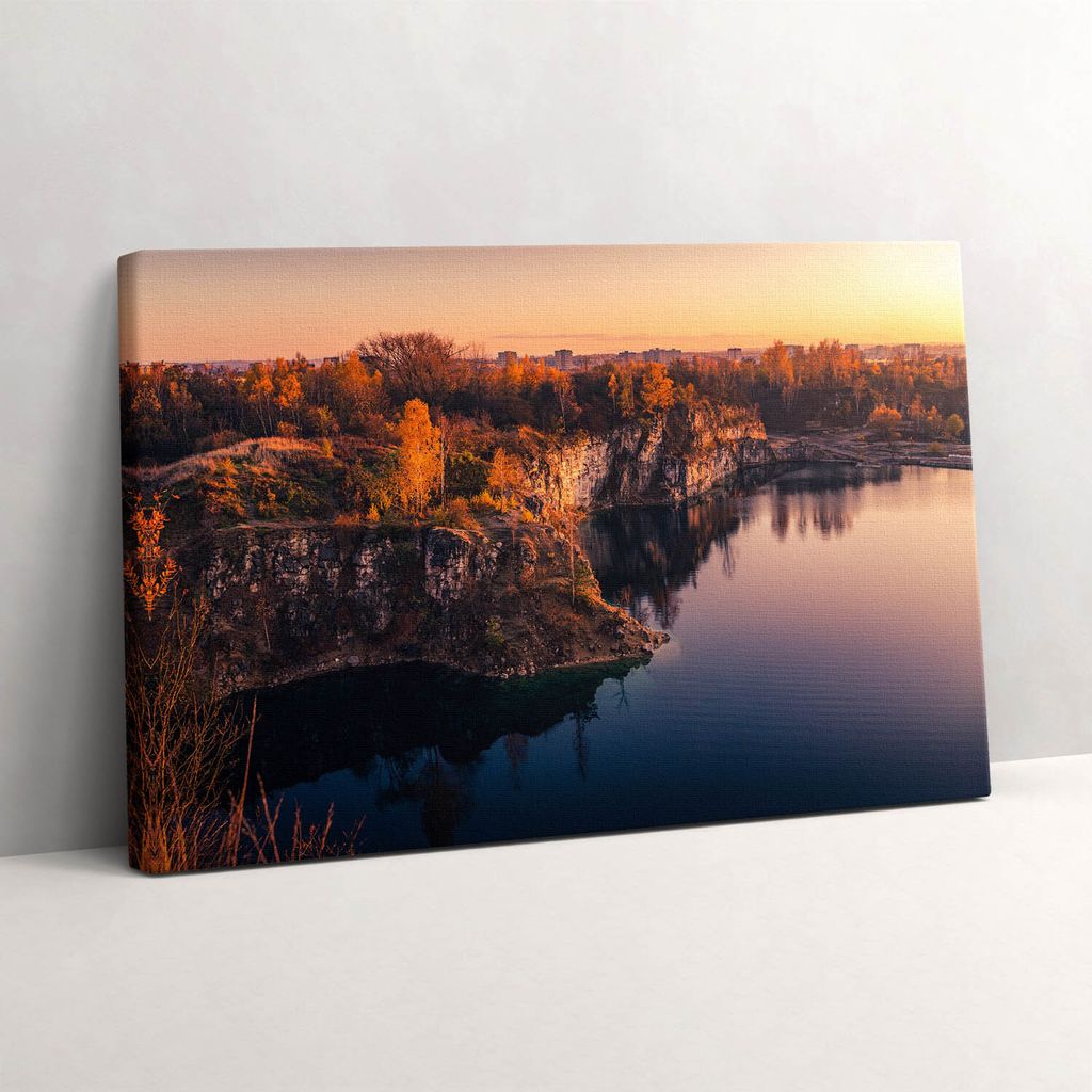 Krakau, Zakrzówek-See im Herbst – Leinwandbild Wandbild – 30x20 cm – Leinwandbilder – Wandbilder – Schlafzimmer – Flur