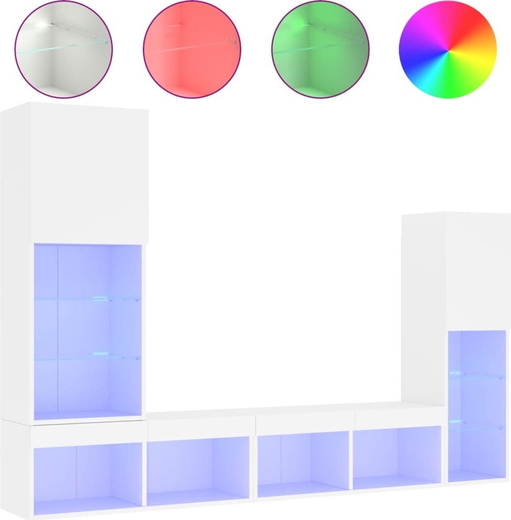 vidaXL 4-tlg. Wohnwand mit LED-Beleuchtung Weiß Produktbild 