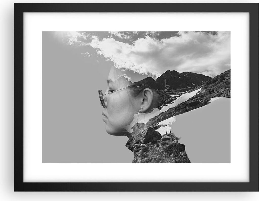 Gerahmtes Poster - Schwarzer Rahmen - Frau modern schwarz und weiß - 40x30 cm - Wand Bild - Wanddeko - Wandbilder - Kunstposter - Wandposter - Bil...