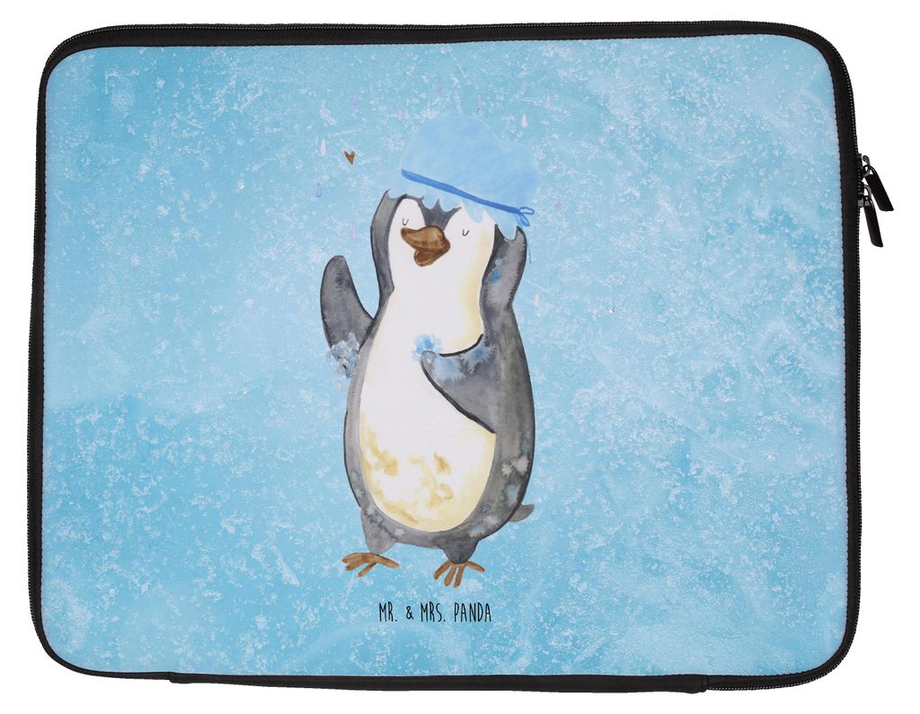 Mr. & Mrs. Panda Laptop Tasche Pinguin Duschen 20 x 28 cm - Eisblau - Geschenk, Sleeve, Notebook, Singen, Duschkonzert, Pinguine, Neuanfang, Laptop...