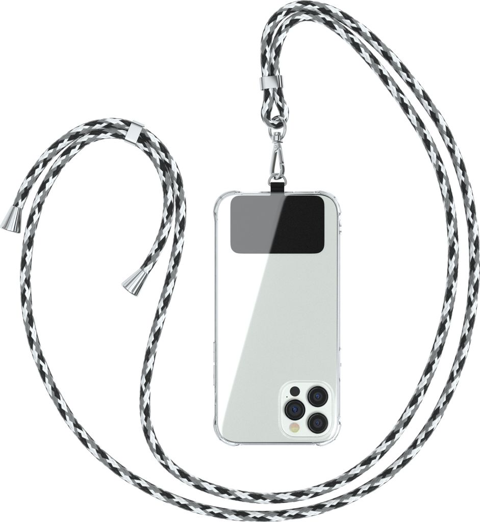 EAZY CASE Universal Handykette kompatibel mit allen Smartphones, Kette zum Umhängen, Handyband mit Hülle, mit Karabiner in Schwarz