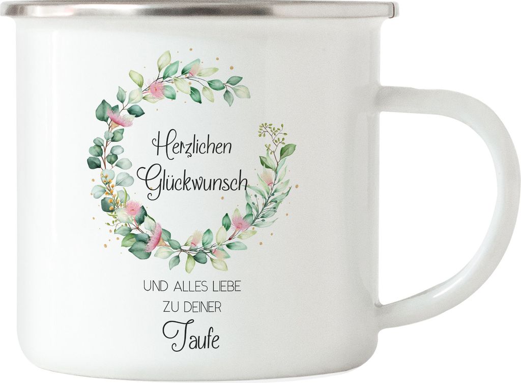 Herzlichen Glückwunsch und Alles Liebe zur Taufe Emaille Tasse Patenkind Patenonkel Patentante Kirche Geschenk zur Taufe