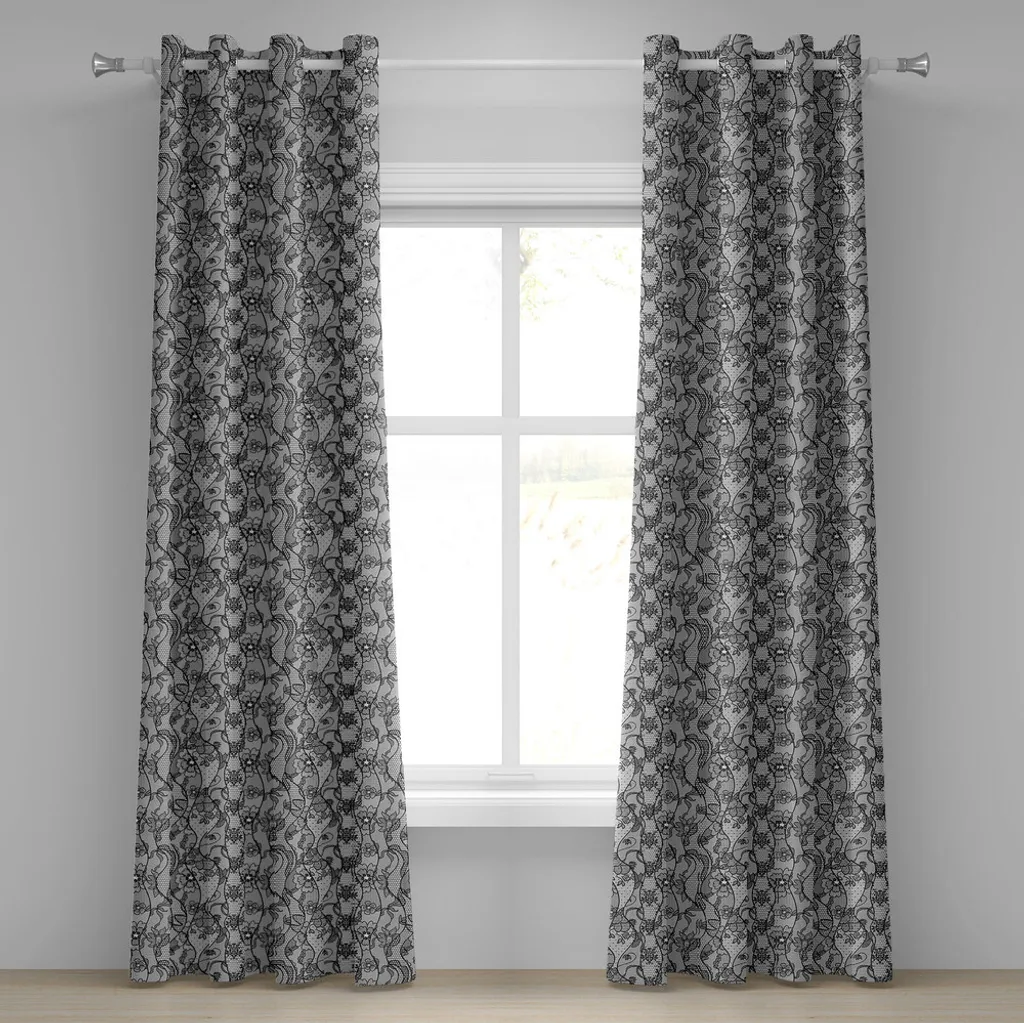Set 2 Tende ABAKUHAUS 280x175 cm Gotico Chic Grigio e Nero