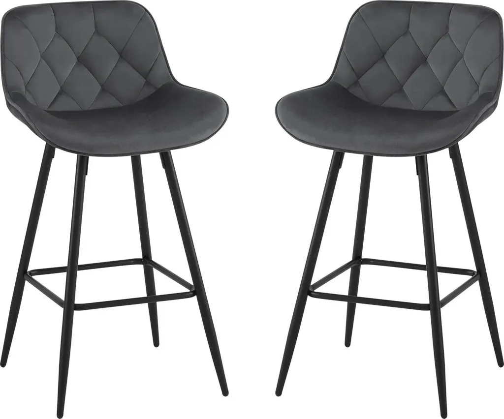 Tabouret pour îlot central de cuisine en velours gris hauteur 67 cm x2