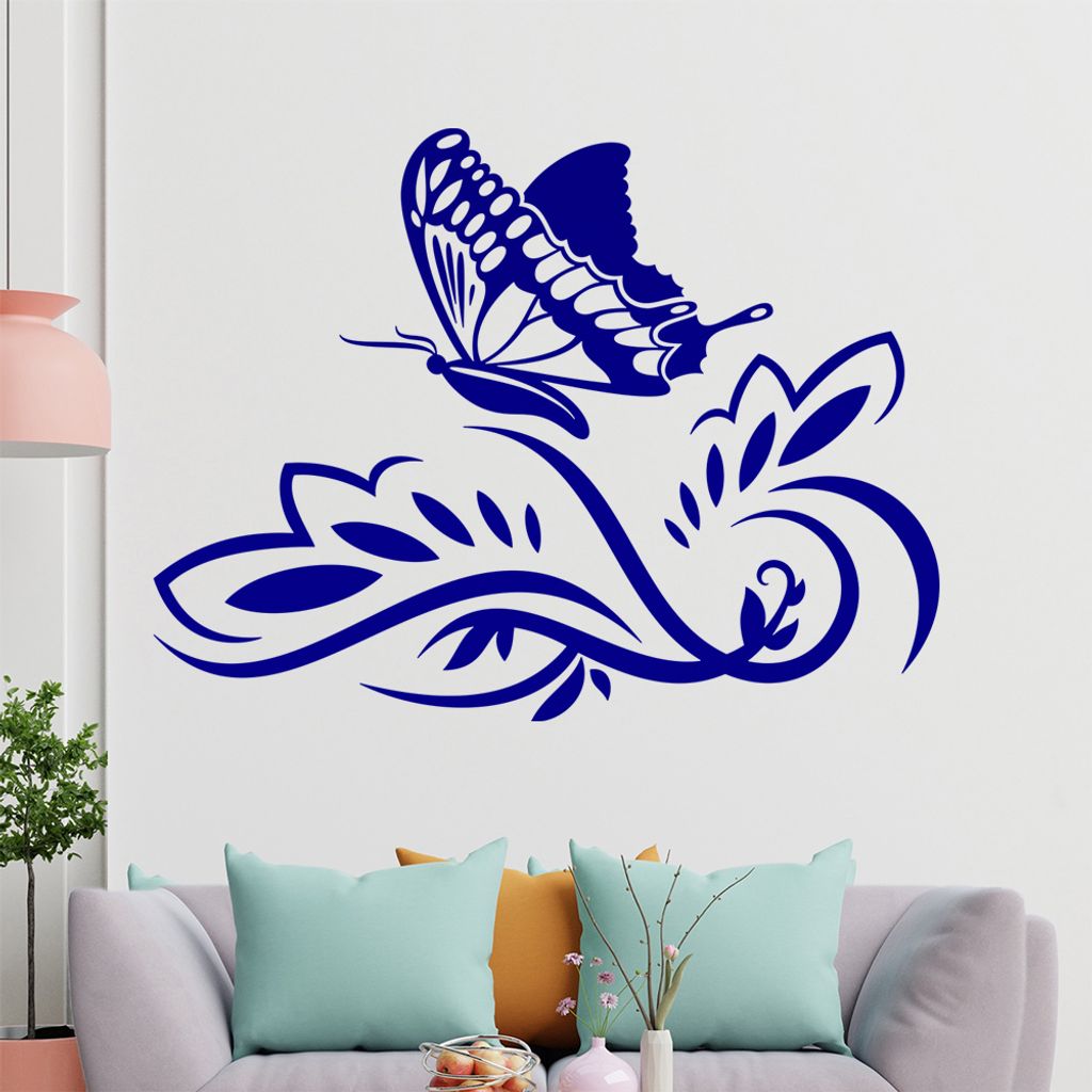 Großer Falter Blüten Wandtattoo in 6 Größen - Wandaufkleber Wall Sticker - Dekoration, Küche, Wohnzimmer, Schlafzimmer, Badezimmer