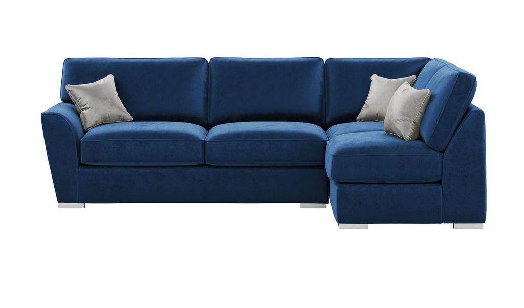 Rechtsseitiges Ecksofa Majestic New mit einer fest fixierten Rückenpolsterung - blau - Velluto 11/hellgrau - Velluto 15