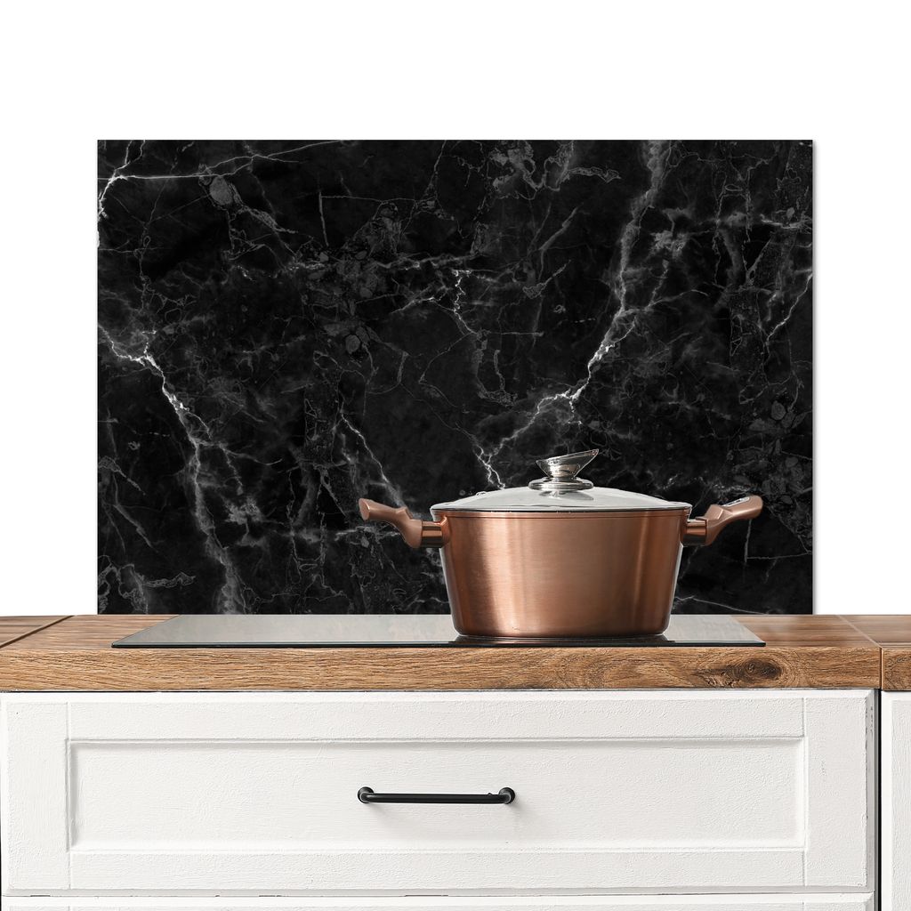 KitchenYeah Spritzschutz Küche - Küchenrückwand - Wandschutz für Herd und Spüle - Marmoroptik - Luxus - Schwarz 90x60 - Alu-Dibond (Alternat...