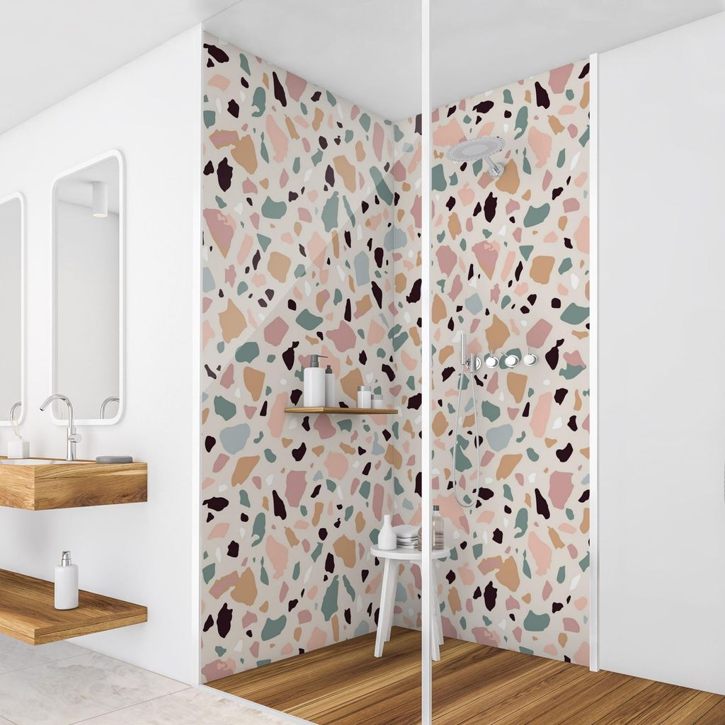 Duschrückwand Muster selbstklebend - 0.61 mm Wandpaneel wasserfest Design rosa Steinoptik Badrückwand fugenlos Premium matt 110x190 cm