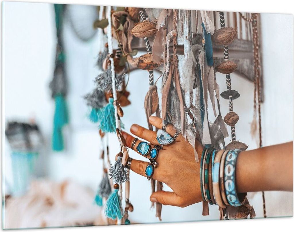 Bilder auf glas - Einteilig - Hand Schmuck ethnisch - 120x80cm - Glasbilder - Wandbilder - Bilder - zum Aufhängen bereit - Wanddekoration aus Glas...